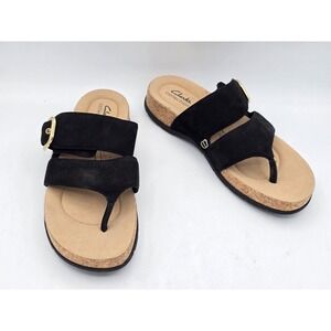 Clarks Collection Reileigh Park Leather‎ Slide Sandals Black - Size 9 M